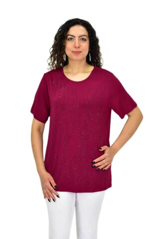 Kadın Viskon Taşlı Kısa Kol Bluz BGL-ST04679