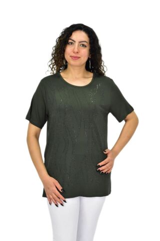 Kadın Viskon Taşlı Kısa Kol Bluz BGL-ST04679