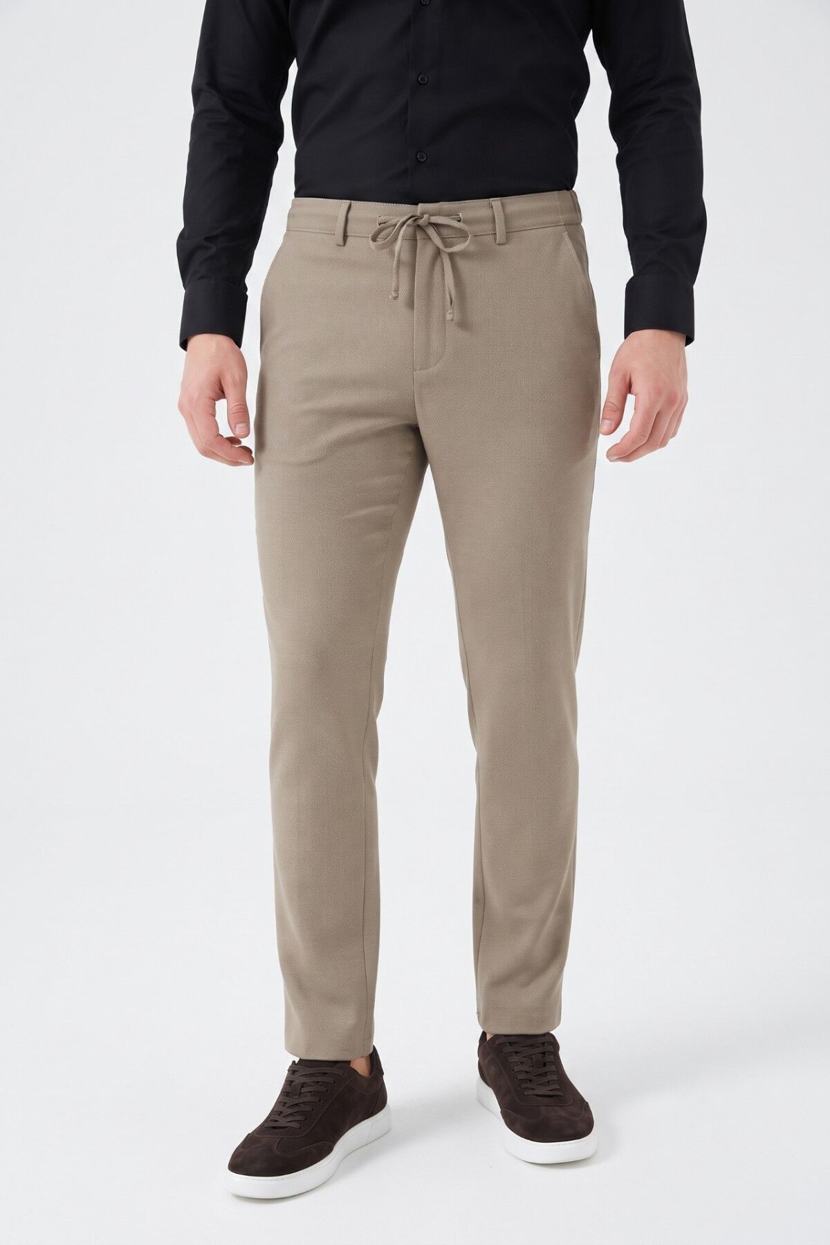 Erkek Regular Kalıp Jogger Pantolon Armürlü Kumaş BGL-ST05633 BEJ - 42