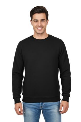Erkek Sıfır Yaka Petek Doku Regular Fit Sweatshirt BGL-ST04950 SİYAH - L