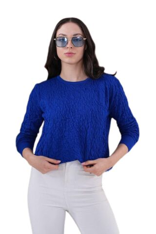 Kadın Bisiklet Yaka Büzgülü Kazak 12833 BGL-ST04228 SAKS MAVİ - M/L