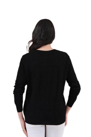Kadın Bisiklet Yaka Büzgülü Kazak 12833 BGL-ST04228 SİYAH - M/L