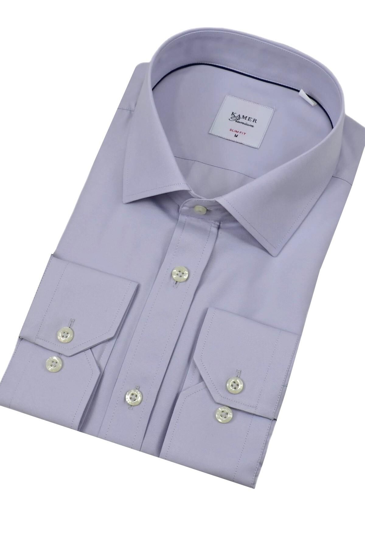 Erkek Slim Fitt Uzun Kol Kulplu Gömlek 2396 BGL-ST04379 A.GRİ - S