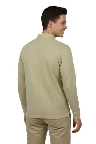 Erkek Gömlek Yaka Jakarlı Cepli Regular Fit Sweatshirt BGL-ST04957 BEJ - 3XL