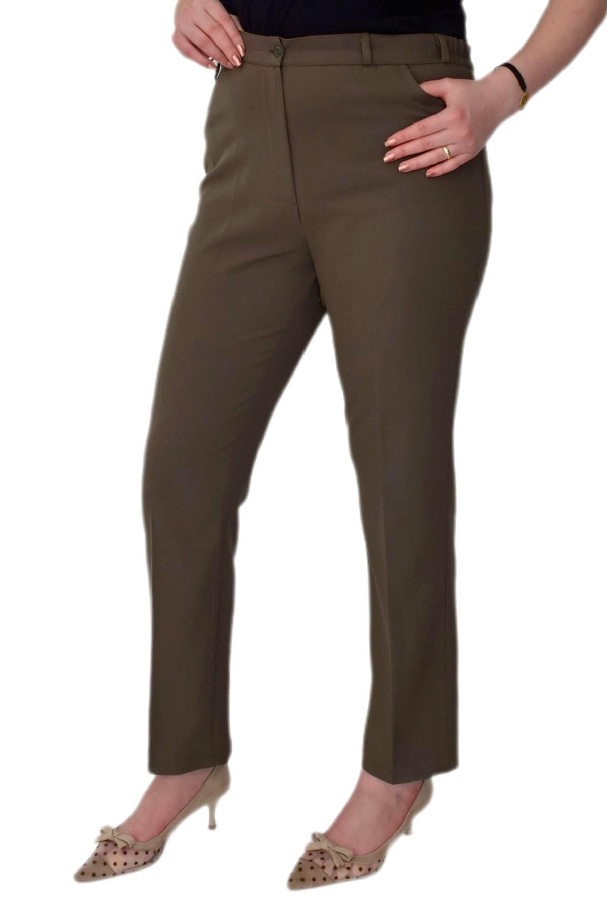 Kadın Kumaş Pantolon Lastikli 1900 BGL-ST01792 HAKİ - 52