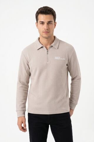 Erkek Spor Polo Yaka Petek Dokulu Sweatshırt BGL-ST05442