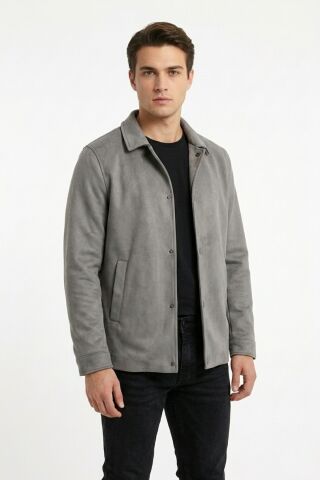 Erkek Siyah Regular Fit Mevsimlik Süet Spor Mont BGL-ST05436 FÜME - L
