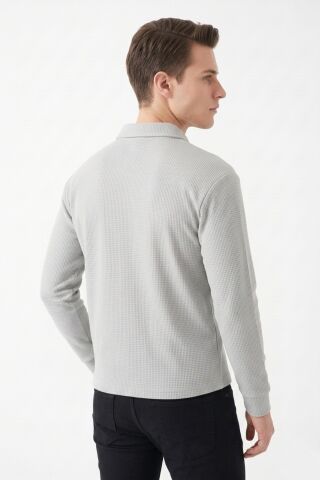 Erkek Spor Polo Yaka Petek Dokulu Sweatshırt BGL-ST05442 A.GRİ - L