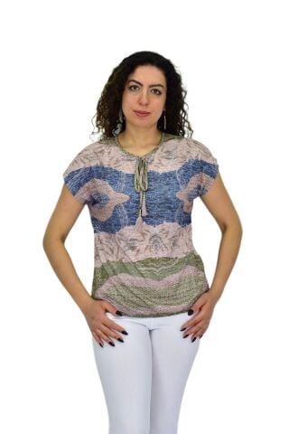 Kadın Kısa Kol Baskılı Bluz BGL-ST04694
