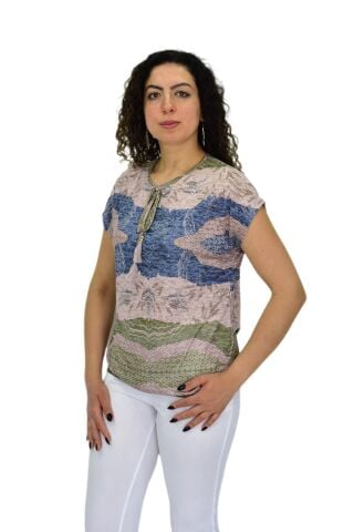 Kadın Kısa Kol Baskılı Bluz BGL-ST04694