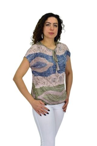 Kadın Kısa Kol Baskılı Bluz BGL-ST04694