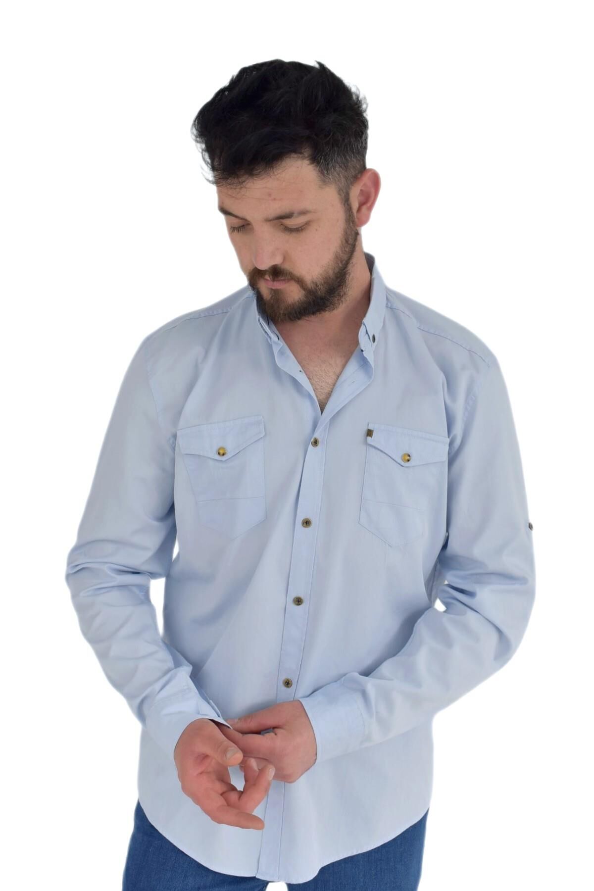 Erkek Büyük Beden Spor Gömlek Silim Fit 9716 BGL-ST02730 MAVİ - 4XL