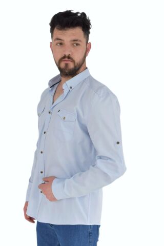 Erkek Büyük Beden Spor Gömlek Silim Fit 9716 BGL-ST02730 MAVİ - 4XL