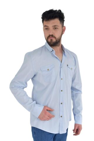 Erkek Büyük Beden Spor Gömlek Silim Fit 9716 BGL-ST02730 MAVİ - 4XL