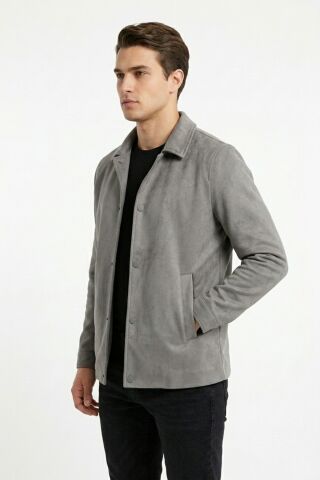 Erkek Siyah Regular Fit Mevsimlik Süet Spor Mont BGL-ST05436 FÜME - 2XL