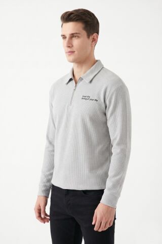 Erkek Spor Polo Yaka Petek Dokulu Sweatshırt BGL-ST05442 A.GRİ - 2XL