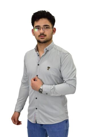 Erkek Spor Silim Fit Uzun Kol Gömlek BGL-ST04483 GRİ - 2XL