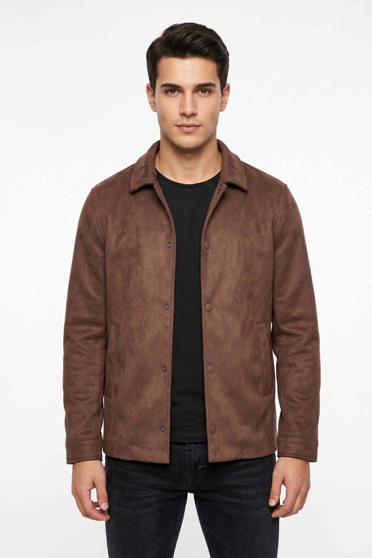 Erkek Siyah Regular Fit Mevsimlik Süet Spor Mont BGL-ST05436 KAHVE - S