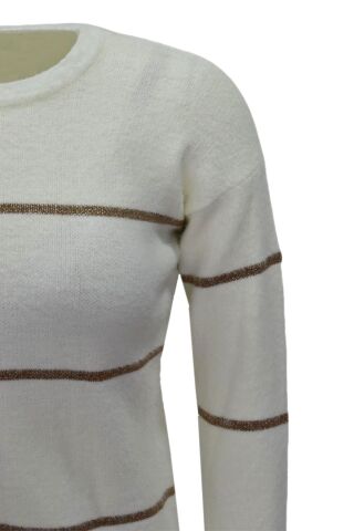 Kadın Çizgili Yumoş Spor Triko Kazak BGL-ST04124