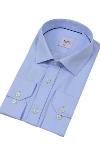 Erkek Slim Fitt Uzun Kol Kulplu Gömlek 2396 BGL-ST04379 MAVİ - L