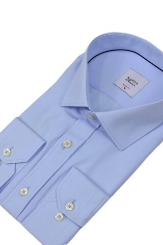 Erkek Slim Fitt Uzun Kol Kulplu Gömlek 2396 BGL-ST04379 MAVİ - L