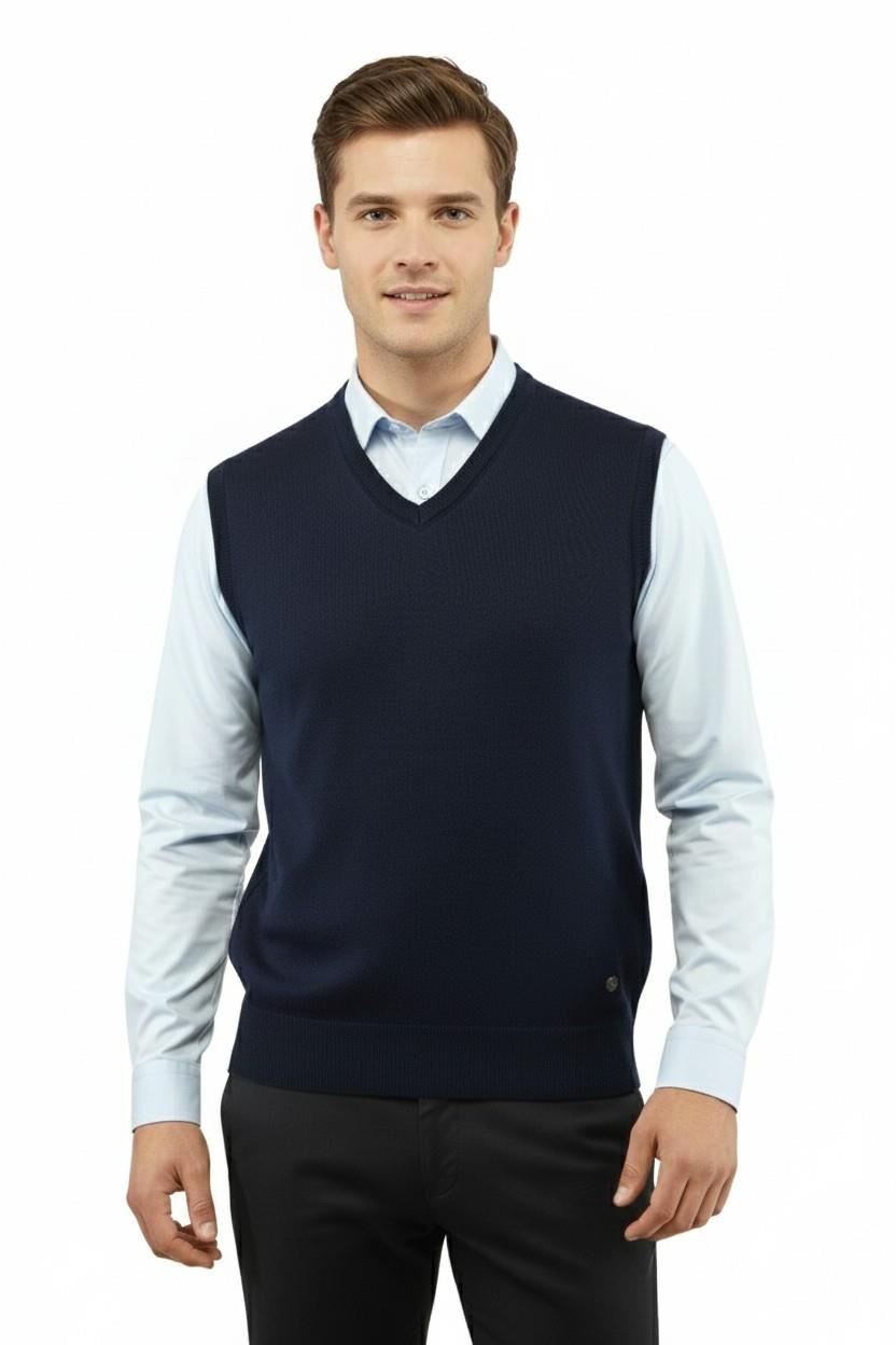 Erkek V Yaka Süveter Çelik Örgü Regular Kalıp 5200H BGL-ST04962 LACİVERT - M