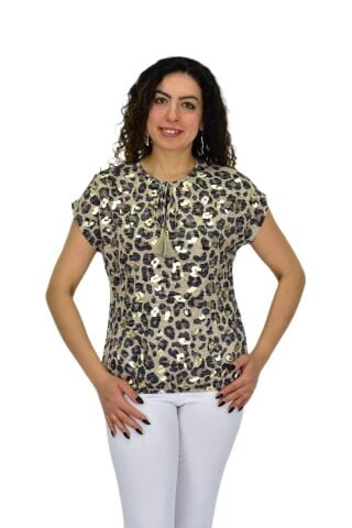 Kadın Kısa Kol Baskılı Bluz BGL-ST04705