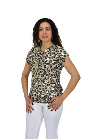 Kadın Kısa Kol Baskılı Bluz BGL-ST04705