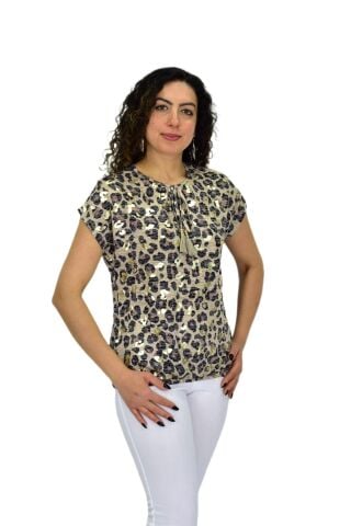 Kadın Kısa Kol Baskılı Bluz BGL-ST04705