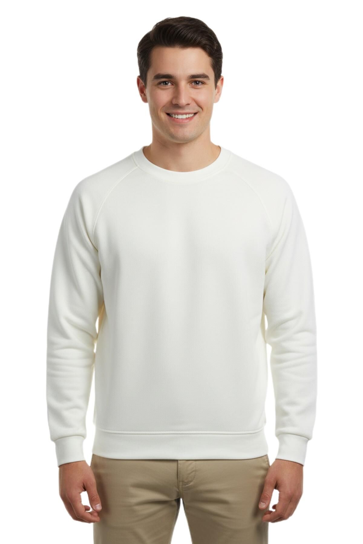 Erkek Spor Reklam Kol Sweatshirt Regular Fit BGL-ST04951 EKRU - XL