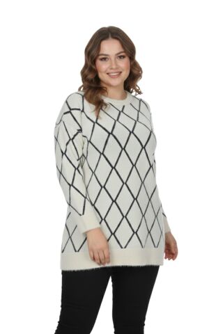 Kadın Baklava Desen Kazak 5060 BGL-ST04070 EKRU - L/XL