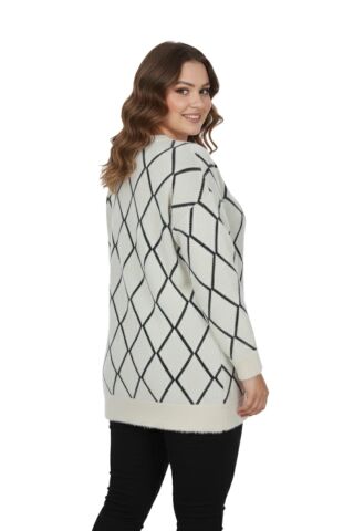 Kadın Baklava Desen Kazak 5060 BGL-ST04070 EKRU - L/XL