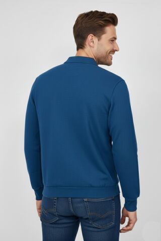 Erkek Polo Yaka Cepli Selanik Sweatshirt Regular Kalıp BGL-ST04872 PETROL - L