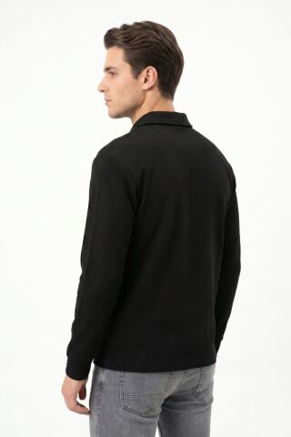 Erkek Spor Polo Yaka Petek Dokulu Sweatshırt BGL-ST05442 SİYAH - L