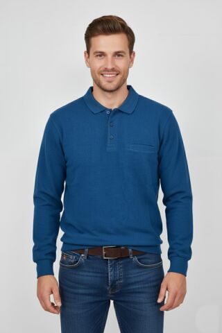 Erkek Polo Yaka Cepli Selanik Sweatshirt Regular Kalıp BGL-ST04872 PETROL - XL