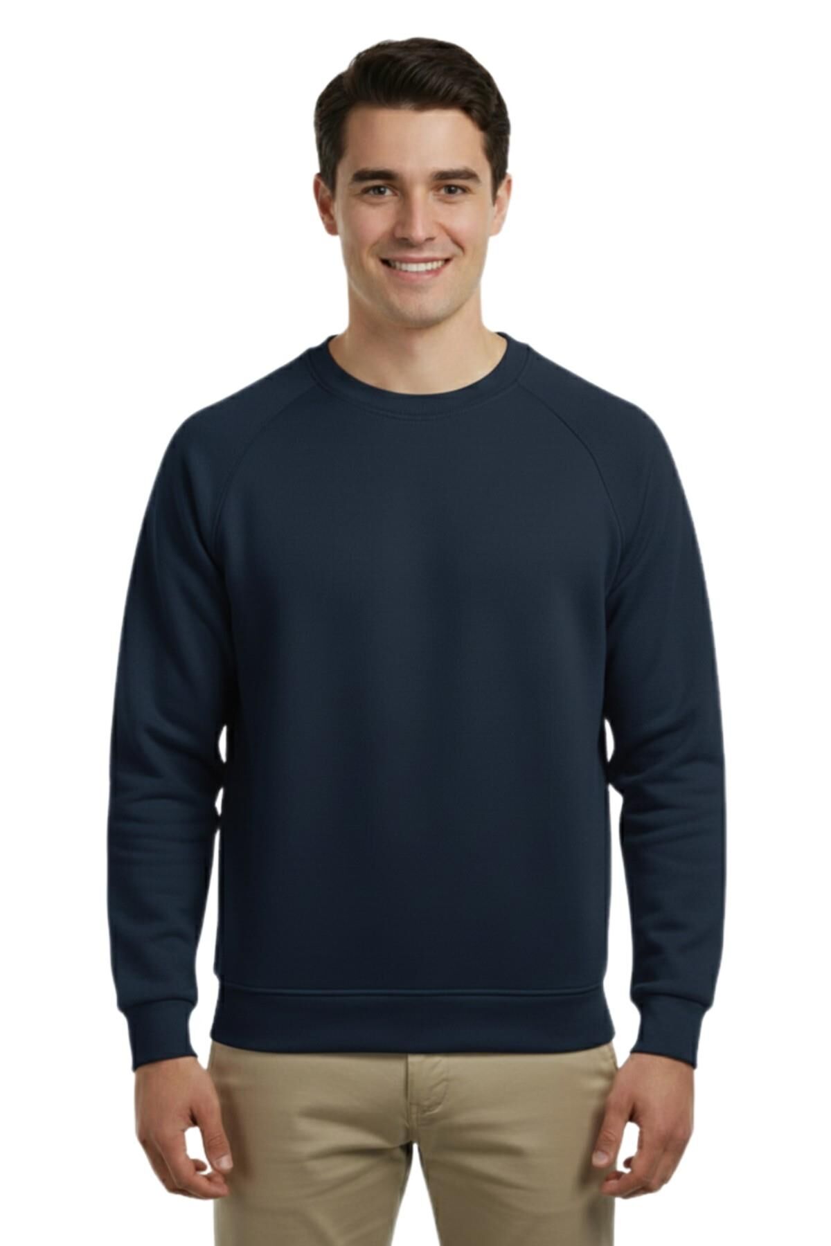 Erkek Spor Reklam Kol Sweatshirt Regular Fit BGL-ST04951 LACİVERT - L
