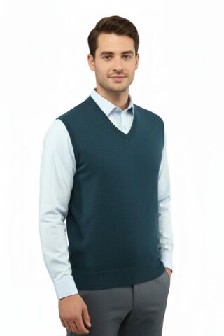 Erkek V Yaka Süveter Çelik Örgü Regular Kalıp 5200H BGL-ST04962 PETROL - XL
