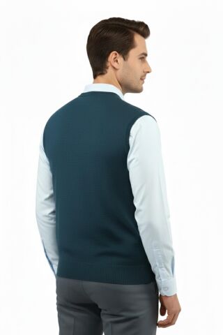 Erkek V Yaka Süveter Çelik Örgü Regular Kalıp 5200H BGL-ST04962 PETROL - XL