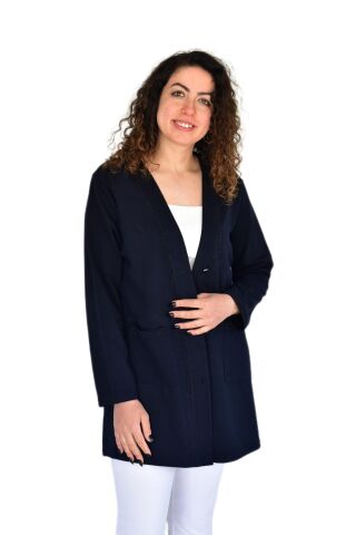 Kadın Anne Mevsimlik Düğmeli Cepli Hırka BGL-ST04313 LACİVERT - 48