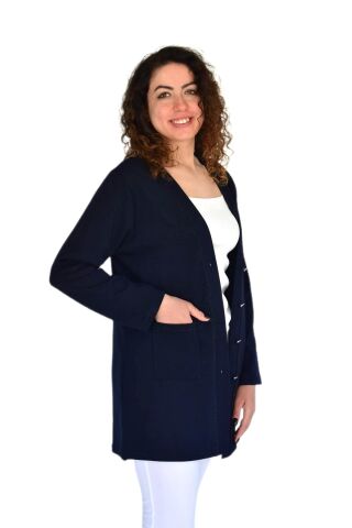 Kadın Anne Mevsimlik Düğmeli Cepli Hırka BGL-ST04313 LACİVERT - 48