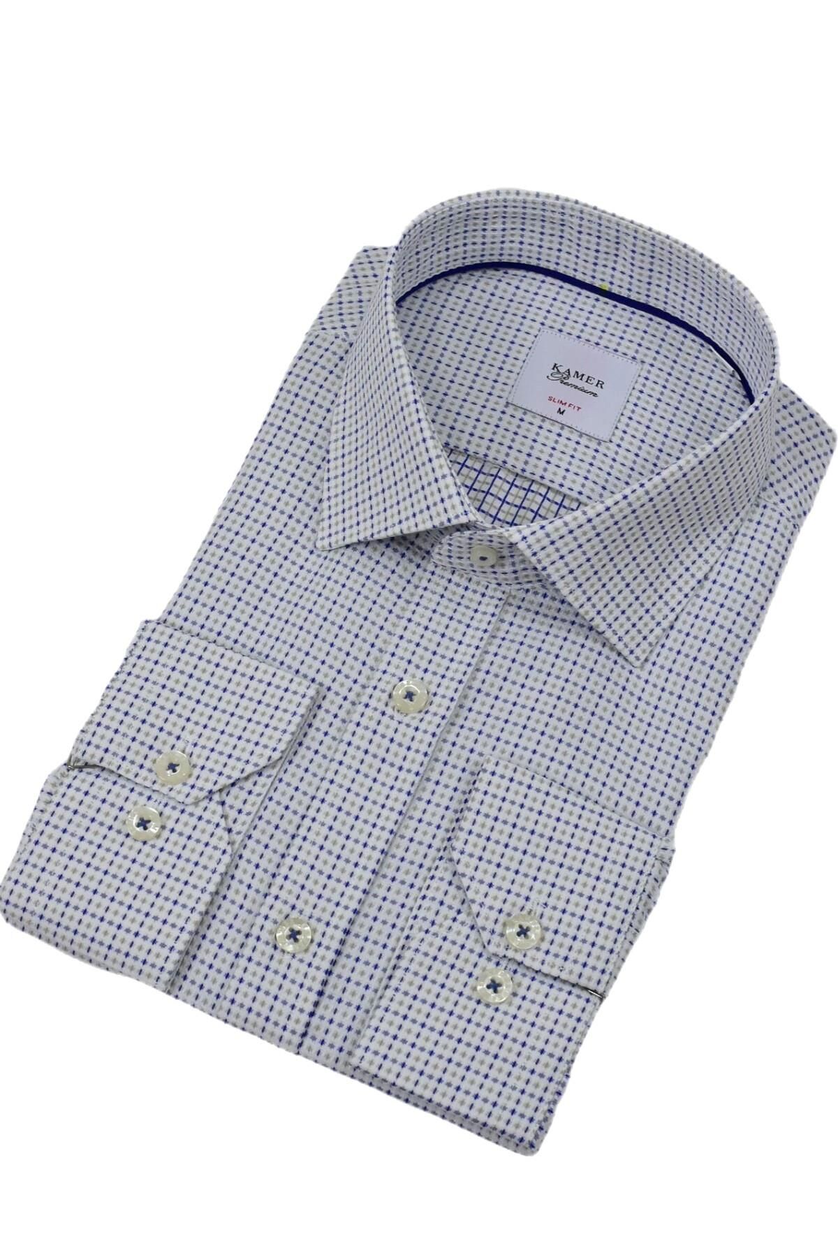 Erkek Puantiyeli Slim Fitt Uzun Kol Gömlek 2380 BGL-ST04375 GRİ - XL
