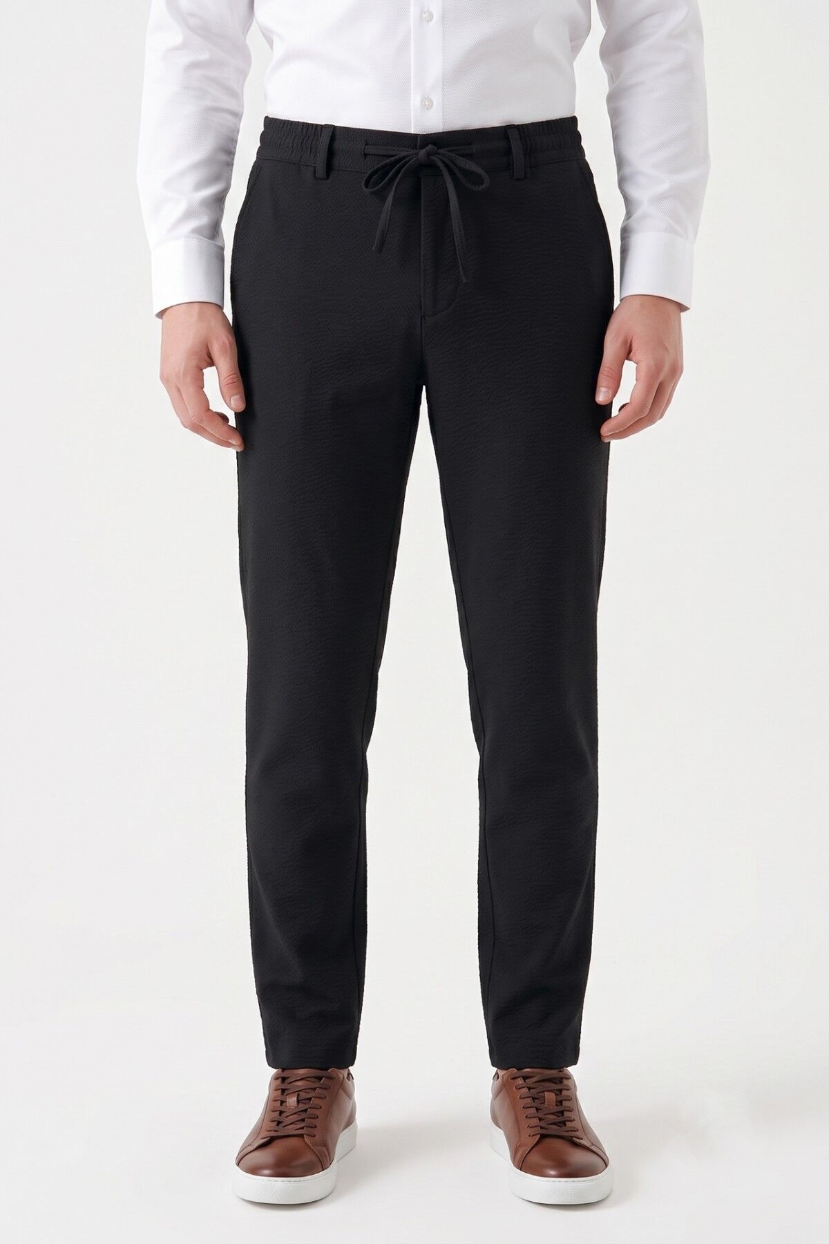 Erkek Regular Kalıp Jogger Pantolon Gofre Kumaş BGL-ST05632 SİYAH - 40
