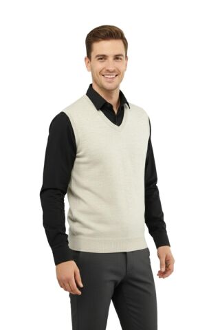 Erkek V Yaka Süveter Çelik Örgü Regular Kalıp 5200H BGL-ST04962 TAŞ - M