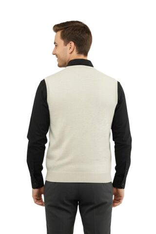 Erkek V Yaka Süveter Çelik Örgü Regular Kalıp 5200H BGL-ST04962 TAŞ - M