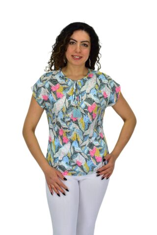 Kadın Kısa Kol Baskılı Bluz BGL-ST04704