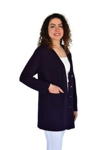 Kadın Anne Mevsimlik Düğmeli Cepli Hırka BGL-ST04313 MÜRDÜM - 50