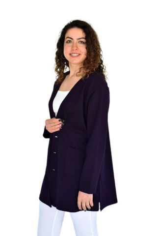 Kadın Anne Mevsimlik Düğmeli Cepli Hırka BGL-ST04313 MÜRDÜM - 50