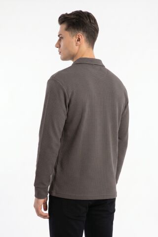 Erkek Spor Polo Yaka Petek Dokulu Sweatshırt BGL-ST05442 VİZON - L