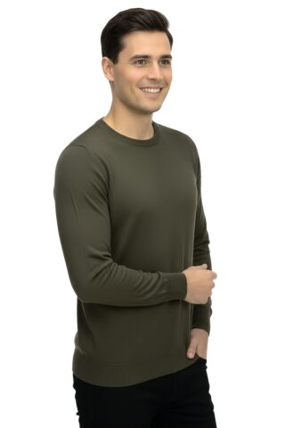 Erkek Spor Sıfır Yaka Regular Fit Kazak BGL-ST04953 HAKİ - 2XL