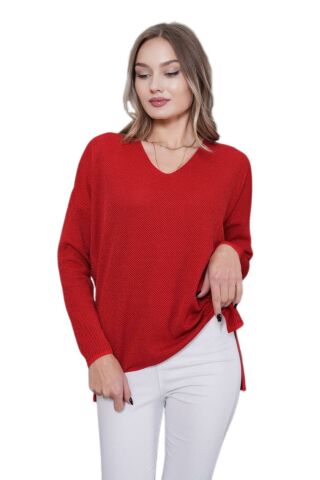 Kadın V Yaka Yaka Simli Kazak 12815 BGL-ST04225